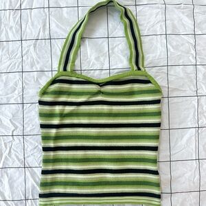 Y2K Striped Green Halter Top Size Medium